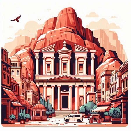 Cityscape of Montserrat, Catalonia, Spain. Vector illustrationのイラスト素材