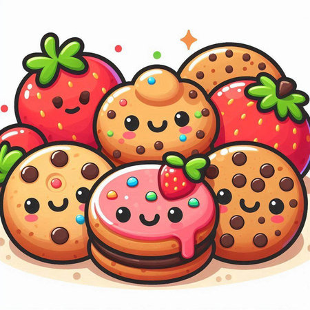 Cartoon Illustration of Cute Strawberry Cookies Mascot Characterのイラスト素材