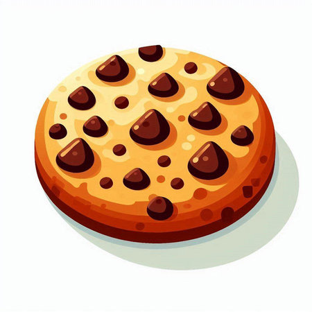 Chocolate chip cookie on white background. Vector illustration in cartoon style.のイラスト素材