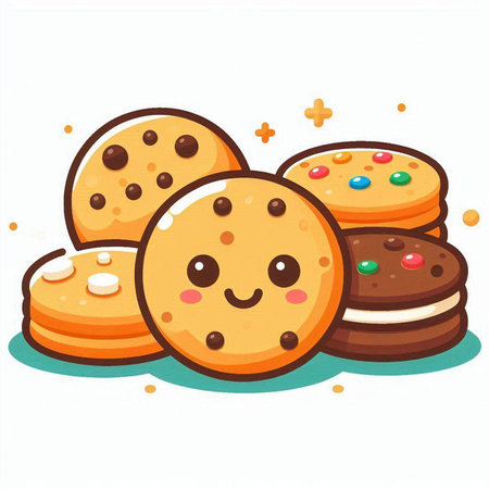 Illustration of a Set of Chocolate Chip Cookie Mascot Characterのイラスト素材