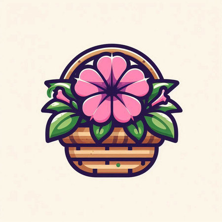 Illustration vector graphic of flower in basket. Suitable for greeting card, poster and bannerのイラスト素材