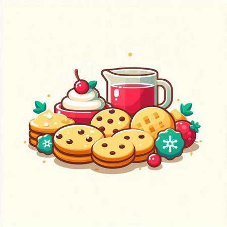 Cup of hot tea with cookies and mint. Vector illustration.のイラスト素材