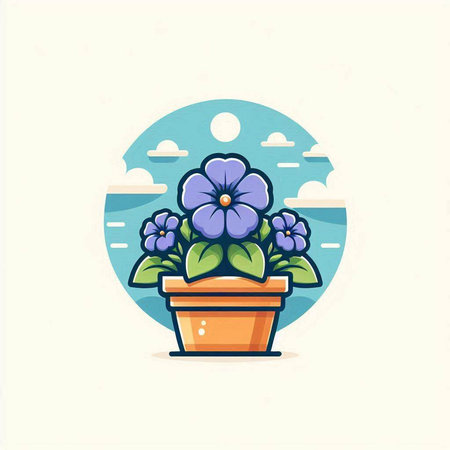 Flower in a pot. Vector illustration in flat cartoon style.のイラスト素材