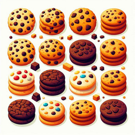 Illustration of different types of cookies. Vector eps 10.のイラスト素材