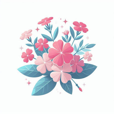 Vector illustration of floral bouquet with pink and blue flowers on white backgroundのイラスト素材