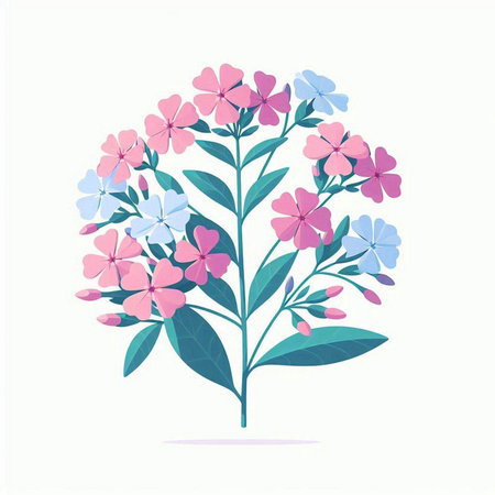 Beautiful bouquet of blue and pink flowers. Vector illustration.のイラスト素材