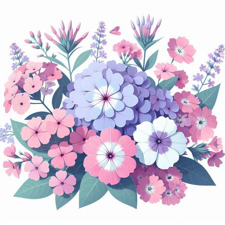 Flower bouquet. Vector illustration. Pink, blue and white flowers.のイラスト素材