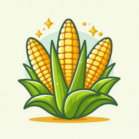 Illustration of a corn cob with leaves on a white background.のイラスト素材