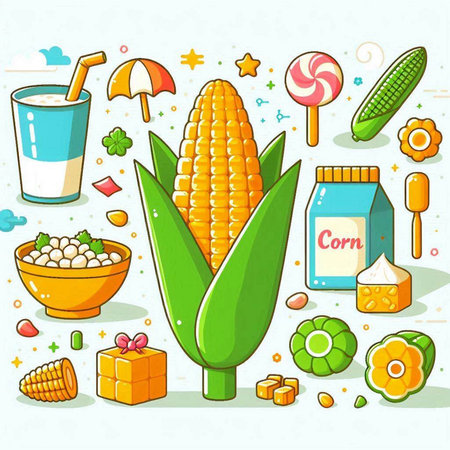 Illustration of corn, milk, ice cream, candy, sweet cornのイラスト素材