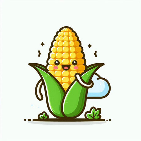 Cute corn character on white background. Vector illustration in cartoon style.のイラスト素材