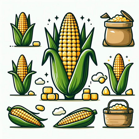 set of corn icons on white background, vector illustration, eps10のイラスト素材