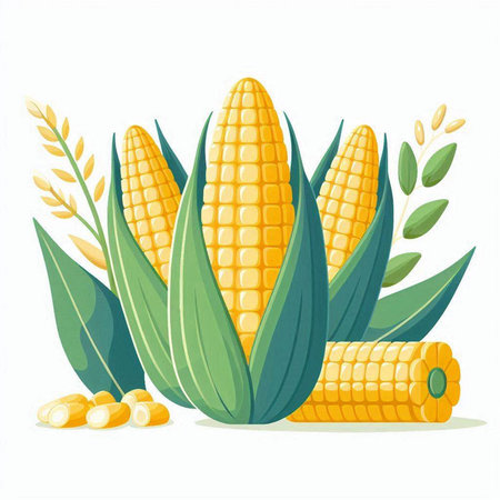 Illustration of ripe corn on a white background. Vector illustration.のイラスト素材