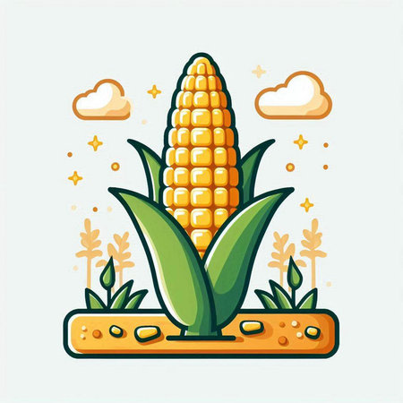 Corn on the cob in the field. Vector illustration in flat styleのイラスト素材