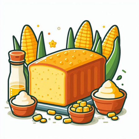 Illustration of Corn and Butter on White Background, Vector Illustrationのイラスト素材