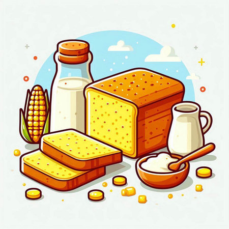 Illustration of dairy products - milk, butter, bread, cornのイラスト素材