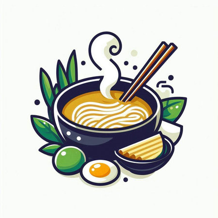 Noodles in a bowl with chopsticks. Vector illustration.のイラスト素材