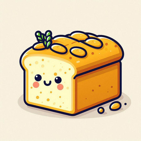 Cute cartoon bread. Vector illustration of a cartoon bread character.のイラスト素材