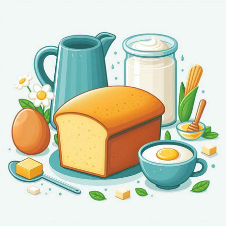 Illustration of a set of food for breakfast. Vector illustration.のイラスト素材