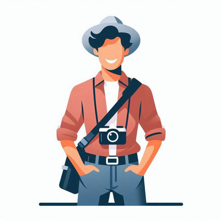Photographer in hat with camera. Vector illustration in cartoon style.のイラスト素材