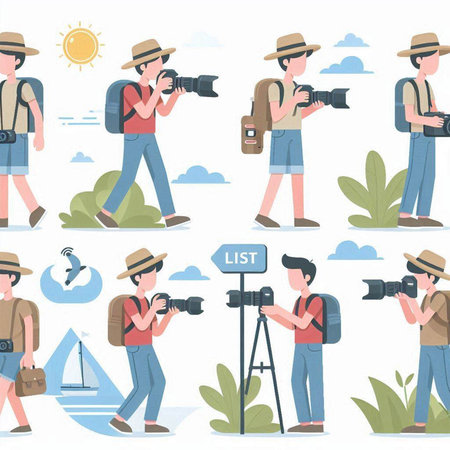Photographer, photographer and tourist. Vector illustration in flat style.のイラスト素材
