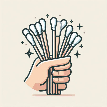 Hand holding cotton swabs. Vector illustration of hand holding cotton swabs.のイラスト素材