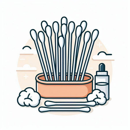 Cotton swabs in a pot. Vector illustration in linear styleのイラスト素材