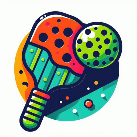 Tennis racket and ball on a colorful background. Vector illustration.のイラスト素材