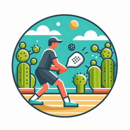 Tennis player. Flat vector illustration of a man playing tennis.のイラスト素材