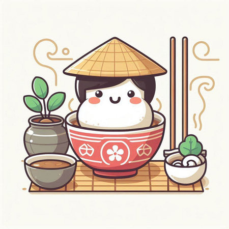 Illustration of cute kawaii japanese rice ball.のイラスト素材
