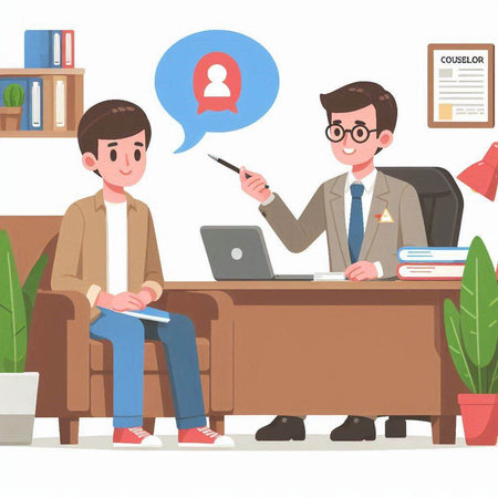 Businessman sitting on sofa and talking with his colleague. Vector illustration.のイラスト素材