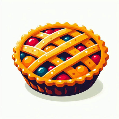 Illustration of a pie with colorful candies on a white backgroundのイラスト素材