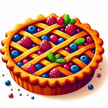 Illustration of a pie with berries on a white background - vectorのイラスト素材