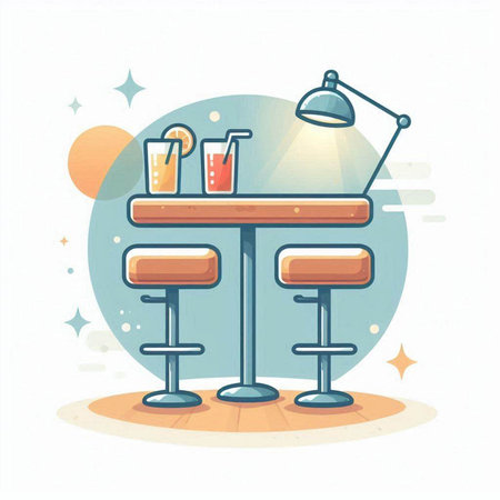 Vector illustration of a bar counter with a cocktail and a drink.のイラスト素材