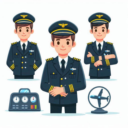 Pilot characters set. Cartoon illustration of pilot characters set for web designのイラスト素材