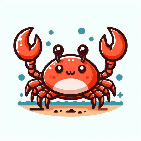 Cute crab cartoon vector illustration. Cute crab mascot character.のイラスト素材