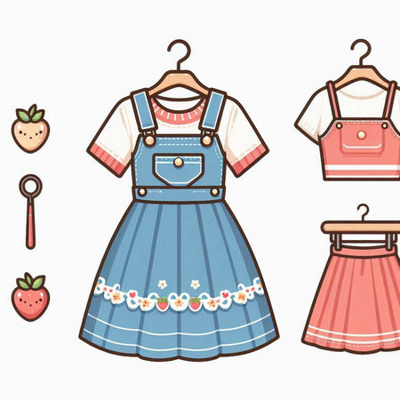 Dress and accessories for girls on a white background. Vector illustrationのイラスト素材