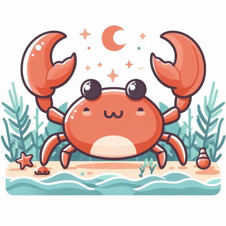 Cute cartoon crab on the seashore. Vector illustration.のイラスト素材