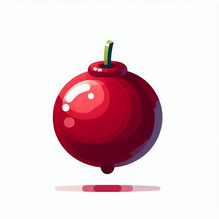 Red cherry on a white background. Vector illustration in cartoon style.のイラスト素材