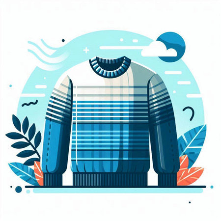 Vector illustration of a warm sweater on a background of nature. Flat style.のイラスト素材