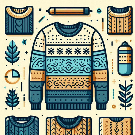 Winter knitted sweater with a pattern of geometric elements. Vector illustration.のイラスト素材