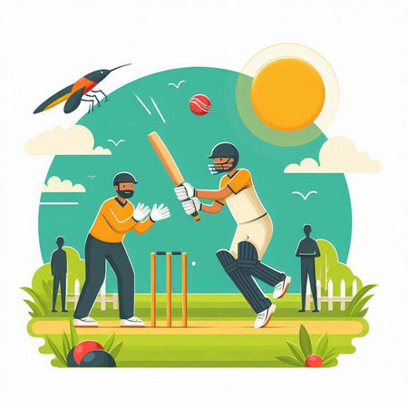 Cricket player batsman playing cricket. Flat style vector illustration.のイラスト素材