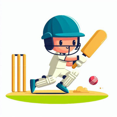 Cricket player with bat and ball. Cute cartoon vector illustration.のイラスト素材