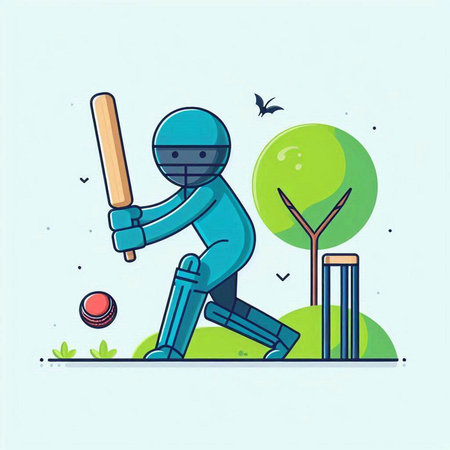 Cricket player in action with bat and ball. Vector illustration.のイラスト素材