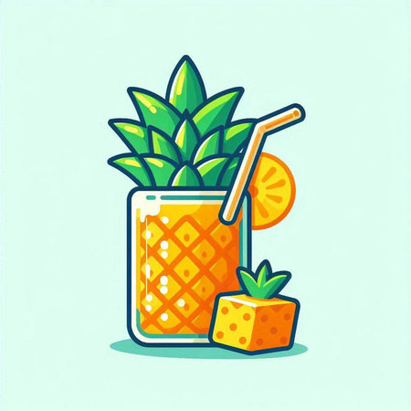 Pineapple smoothie in a glass with a straw. Vector illustration.のイラスト素材