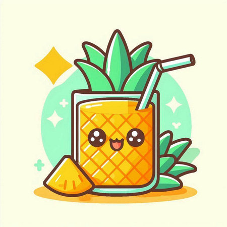 Pineapple juice cartoon character. Vector illustration, flat design.のイラスト素材