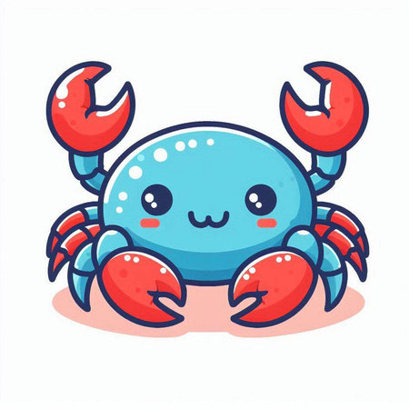 Cute cartoon blue crab character. Vector illustration isolated on white background.のイラスト素材