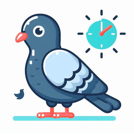 Pigeon with clock. Vector illustration in flat cartoon style.のイラスト素材