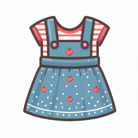 Illustration of a cute baby dress with strawberries on a white backgroundのイラスト素材