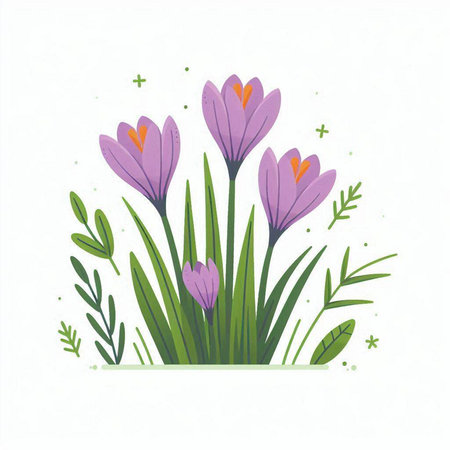 Crocuses. Spring flowers. Vector illustration on white background.のイラスト素材