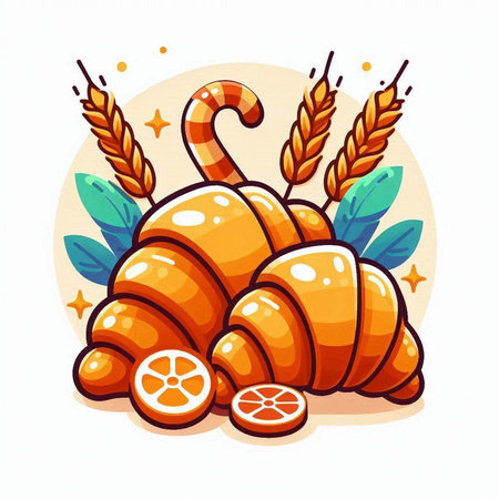 Croissant with orange. Vector illustration in cartoon style on white background.のイラスト素材